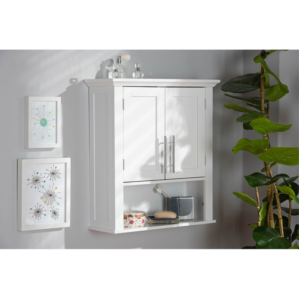 Turner White Finished Wood 2-Door Bathroom Wall Storage Cabinet