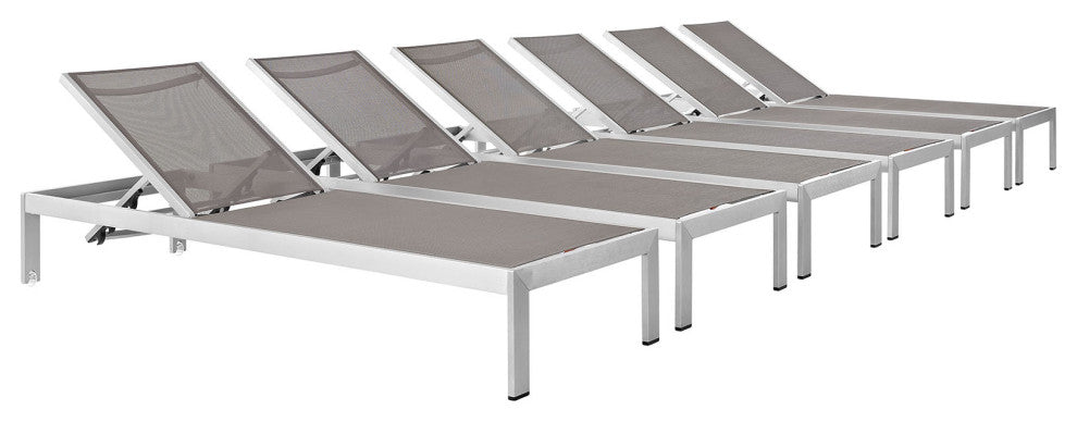 Shore Chaise Outdoor Patio Aluminum 6-Piece Set, Silver Gray