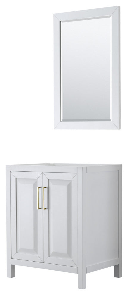 30" Single Bathroom Vanity, White, No Countertop, 24" Mirror, Gold Trim