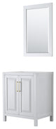 30" Single Bathroom Vanity, White, No Countertop, 24" Mirror, Gold Trim