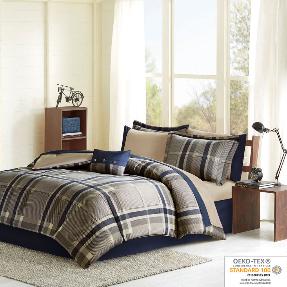 Intelligent Design Robbie Plaid Comforter Set With Bed Sheets, Navy Multi