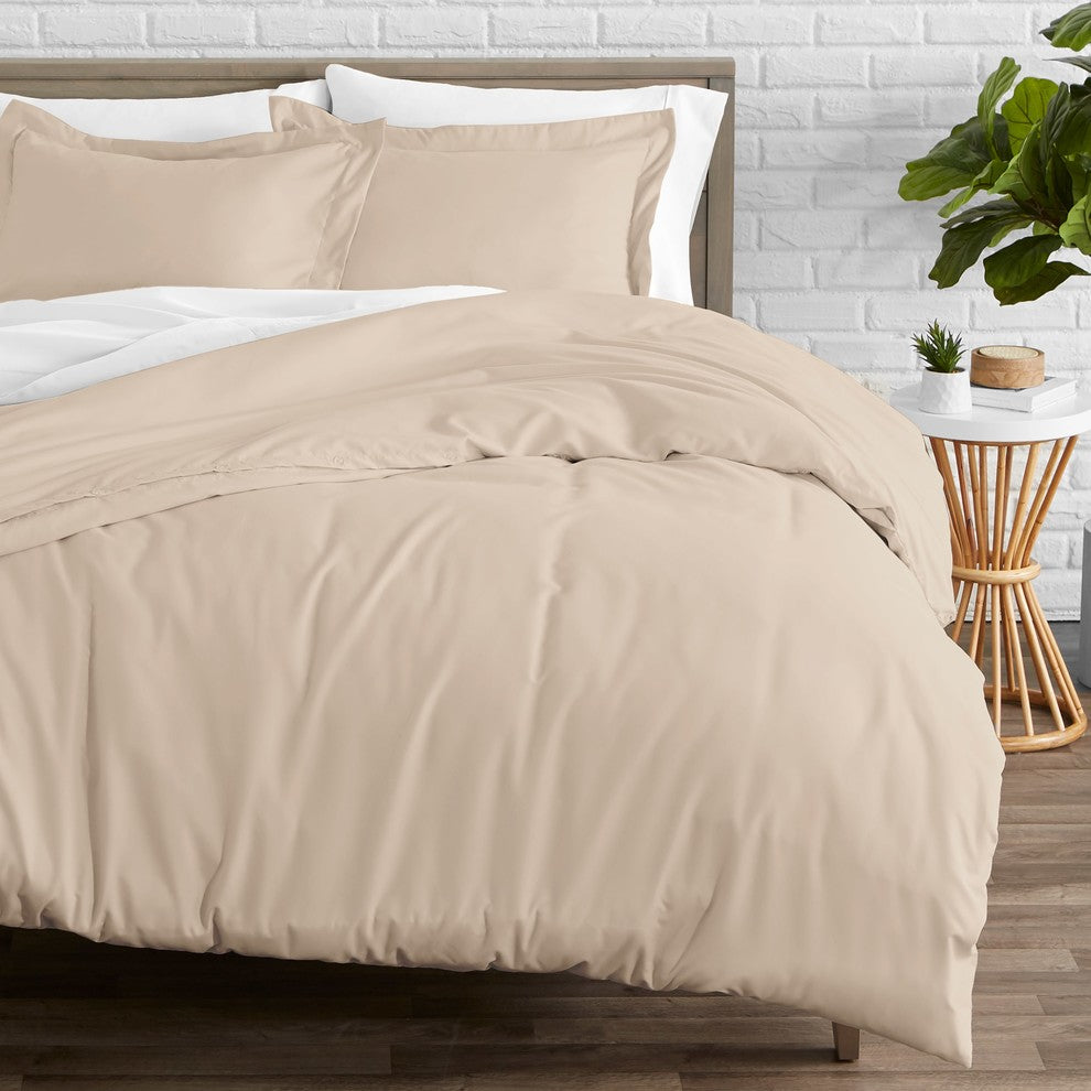 Bare Home Microfiber Duvet Insert & Duvet Cover Set, Sand, Full/Queen