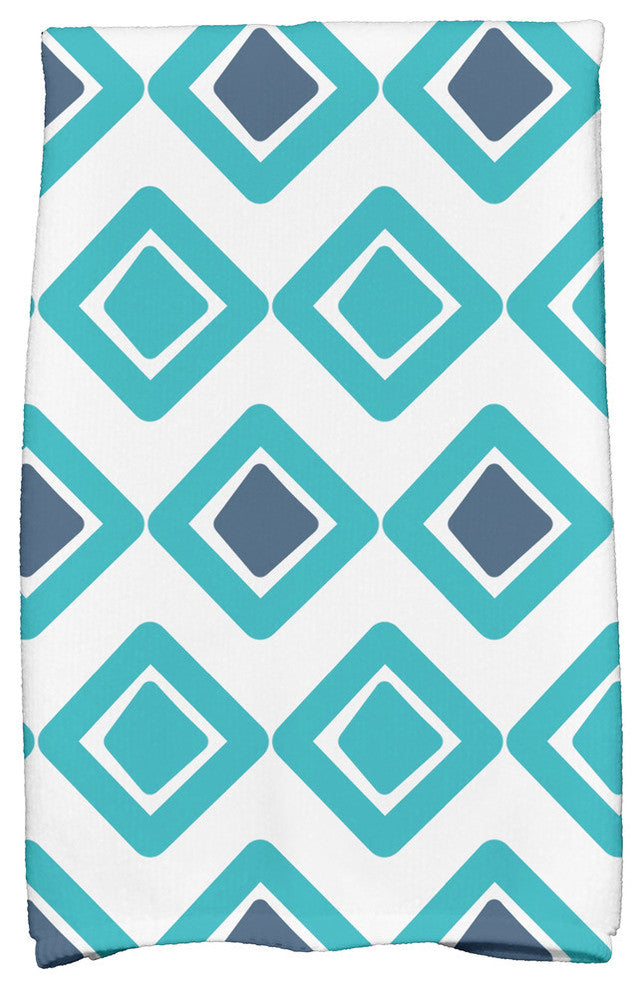 18x30" Diamond Jive 2 Geometric Print Hand Towels, Aqua