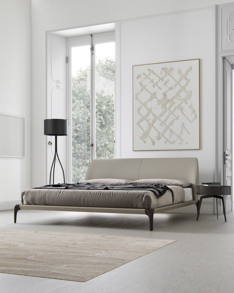 Vanderbilt Bed, Truffle Beige Eco Leather and Seared Ash, Queen