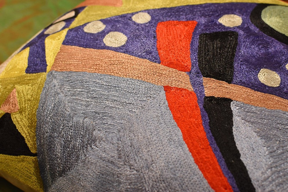 Kandinsky Abstract II Navy Purple Accent Pillow Cover Handmade Art Silk 18x18"