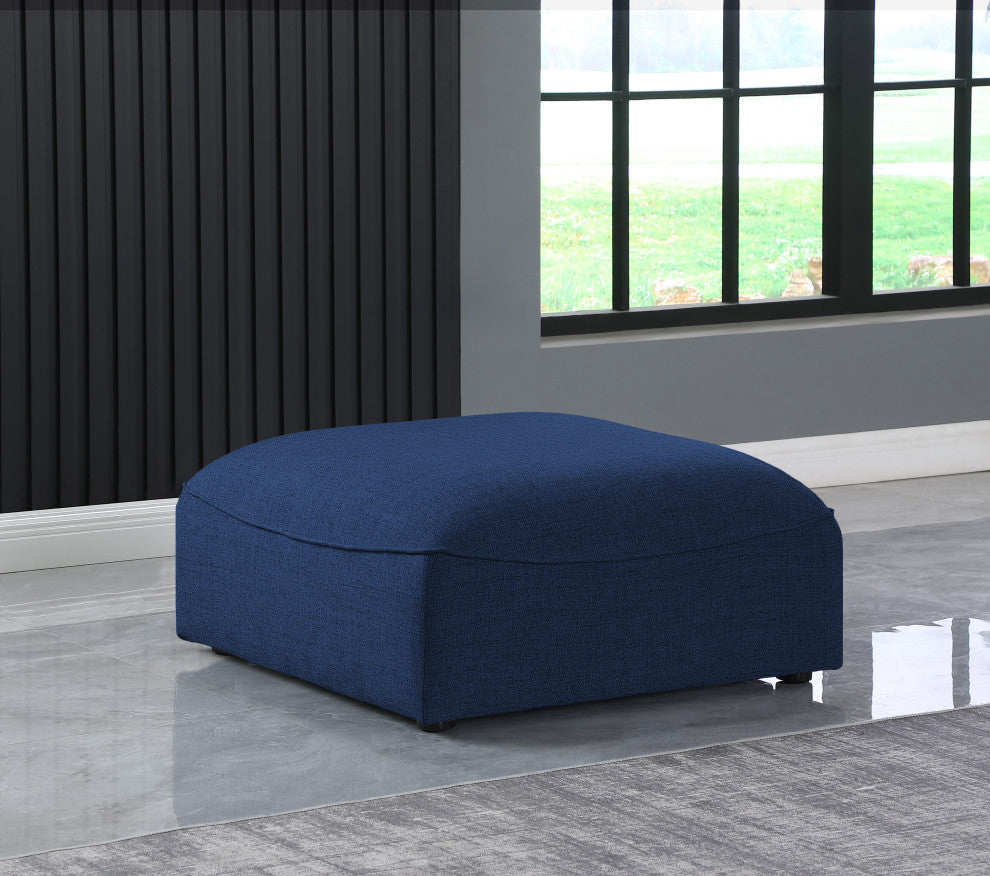 Miramar Linen Textured Fabric Upholstered Ottoman, Navy