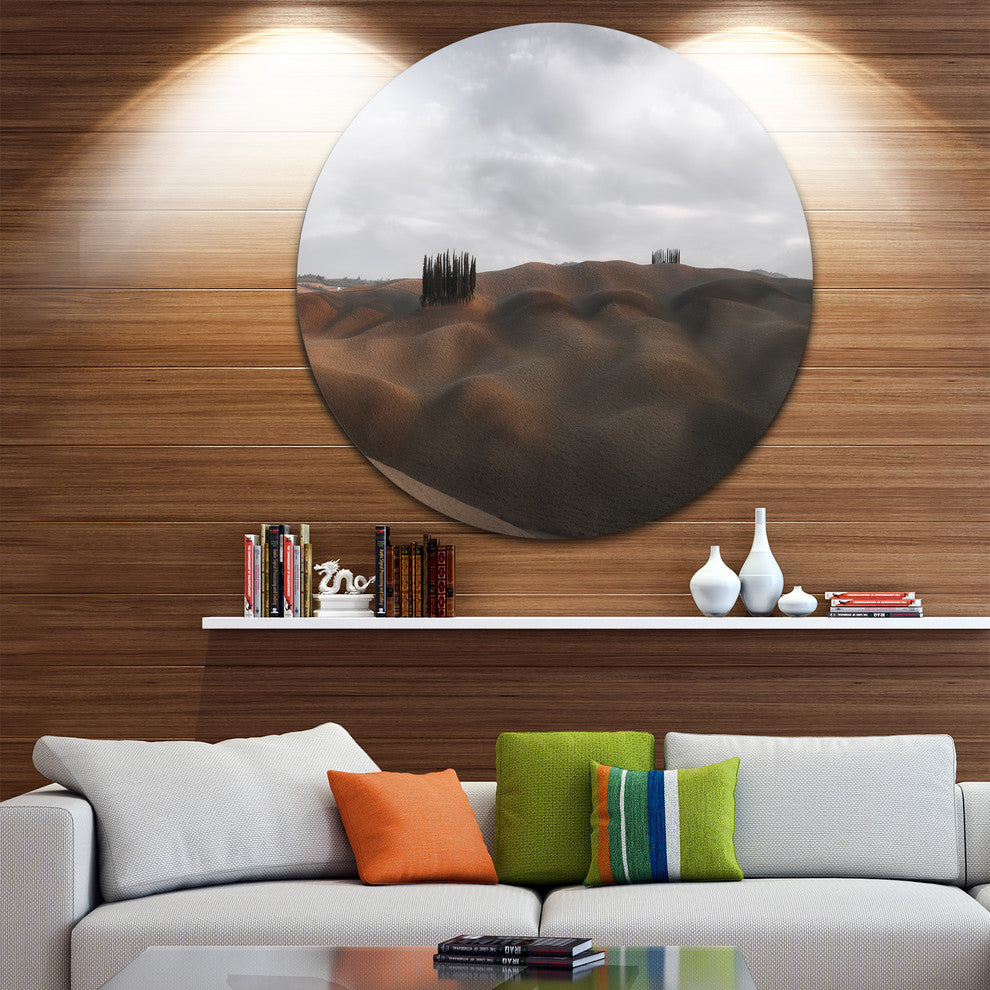 Cypress Grove At The Field Panorama, Landscape Round Wall Art, 11"