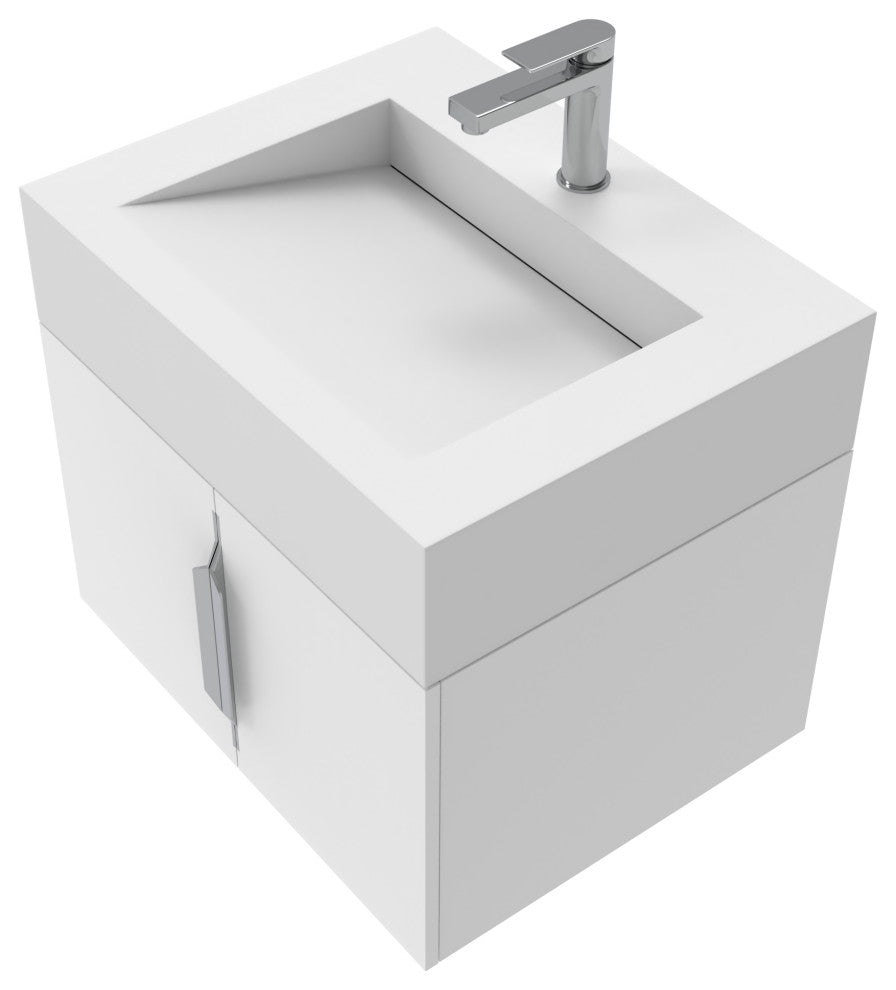 CastelloUSA Nile 24" Wall Mounted Bathroom Vanity Set, White, White Top, Chrome Handles