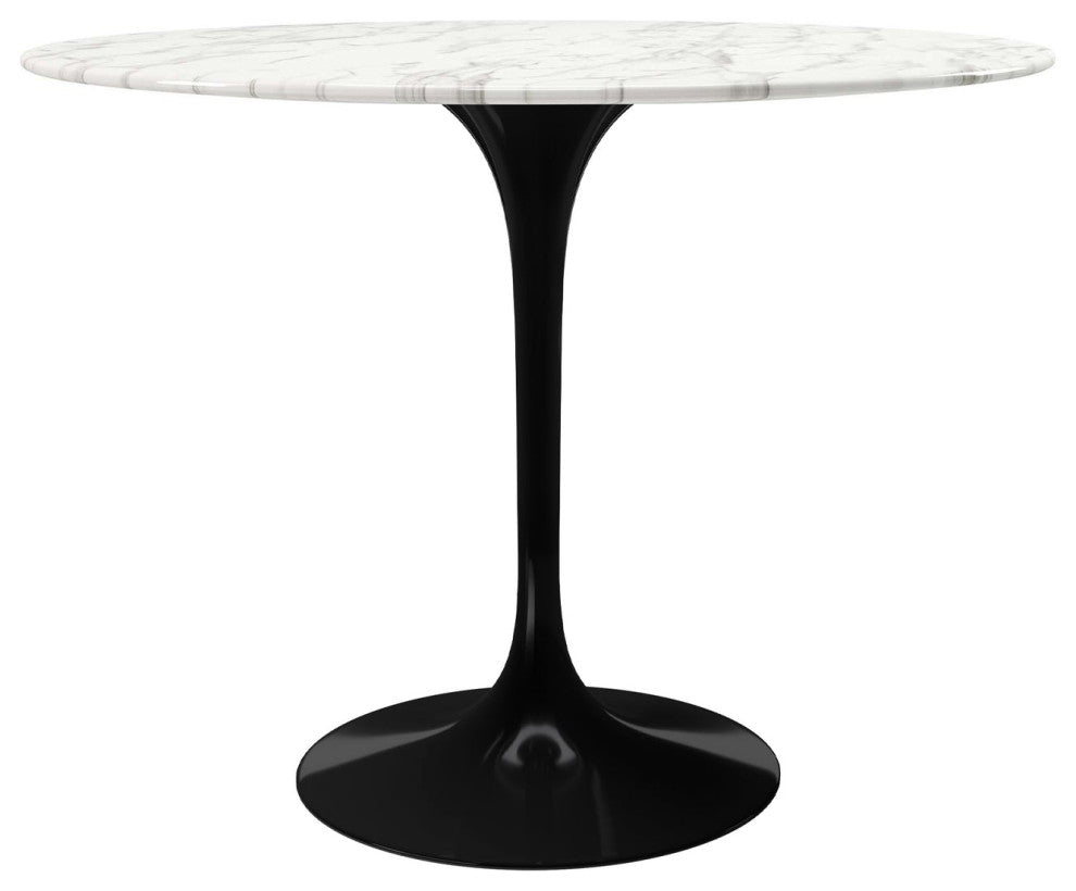 Rose 40" Round Marble Dining Table, Black Base