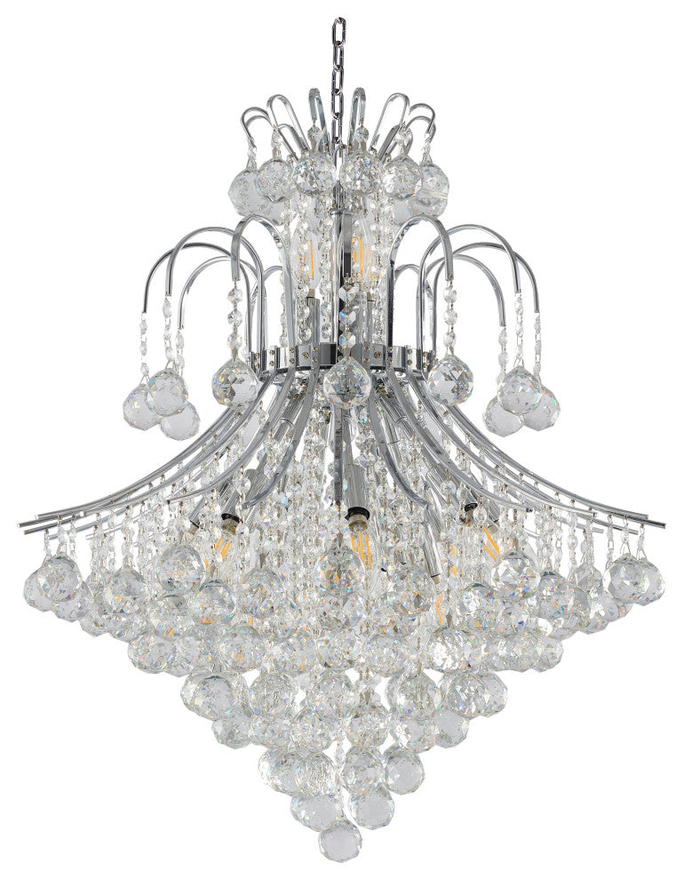 15-Light Chrome Metal Chandelier With Clear Crystals