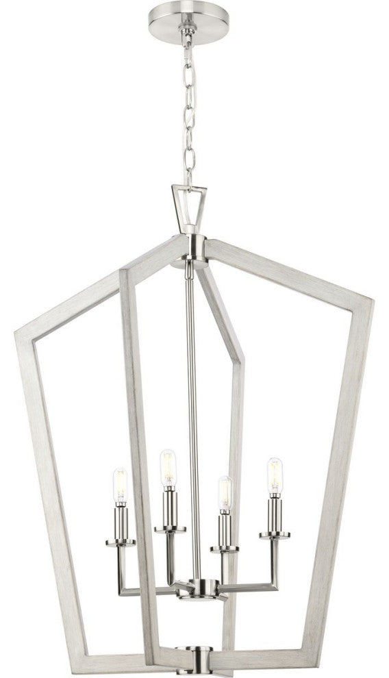 Galloway 4-Light 30" Brushed Nickel Foyer Light With Grey Washed Oak Accents