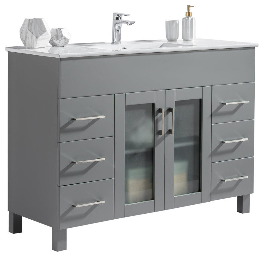 Laviva 31321529-48G-CB 48" Grey Bathroom Vanity w/ Ceramic Basin Countertop