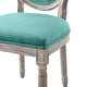 French Vintage Side Dining Chair, Velvet, Wood, Brown Natural Blue, Modern