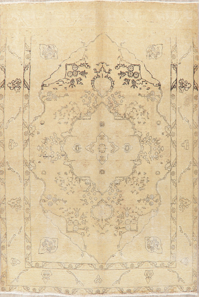 Consigned, Traditional Vintage Oriental Handmade Persian Area Rug, Beige, 6x10
