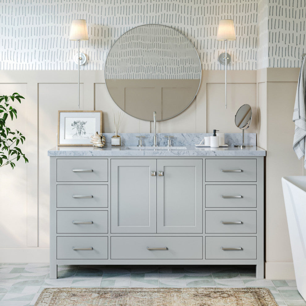 ARIEL Cambridge 61" Single Rectangle Sink Bathroom Vanity Grey With Marble Top