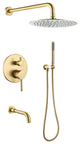 Tub Shower Faucet Set Complete Rain Shower System with Tub Spout, Brushed Gold