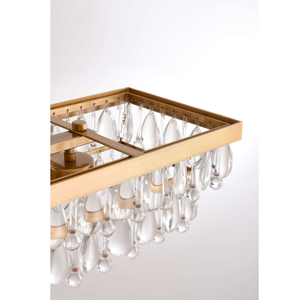 Bonnie Brushed Brass 6-light Crystal Teardrop Rectangle Chandelier
