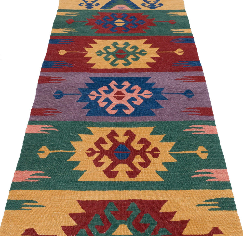 New Handwoven Turkish Kilim Rug 2' 10" x 10' 2", 34 in. x 122 in.
