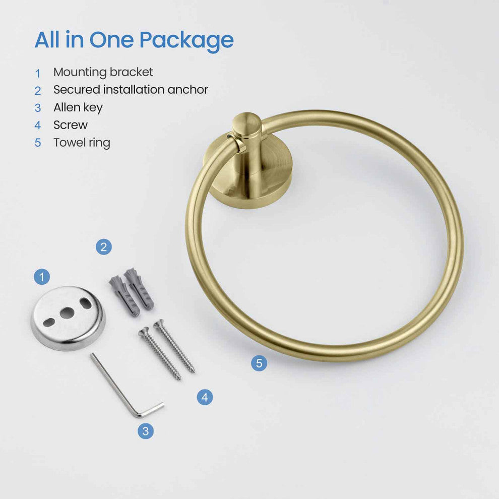 Circular Bathroom Towel Ring, Brushed Gold