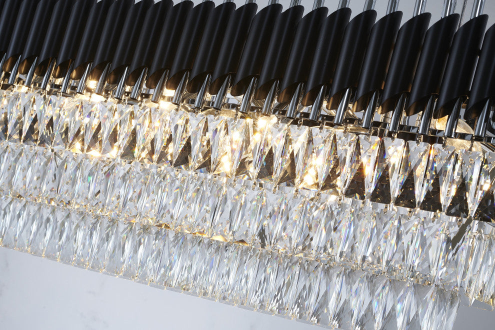 14-Light Black And Chrome Chandelier With Clear Hanging Crystal