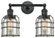 2-Light Small Bell Cage 18" Bath Fixture, Matte Black, Glass: Silver Mercury