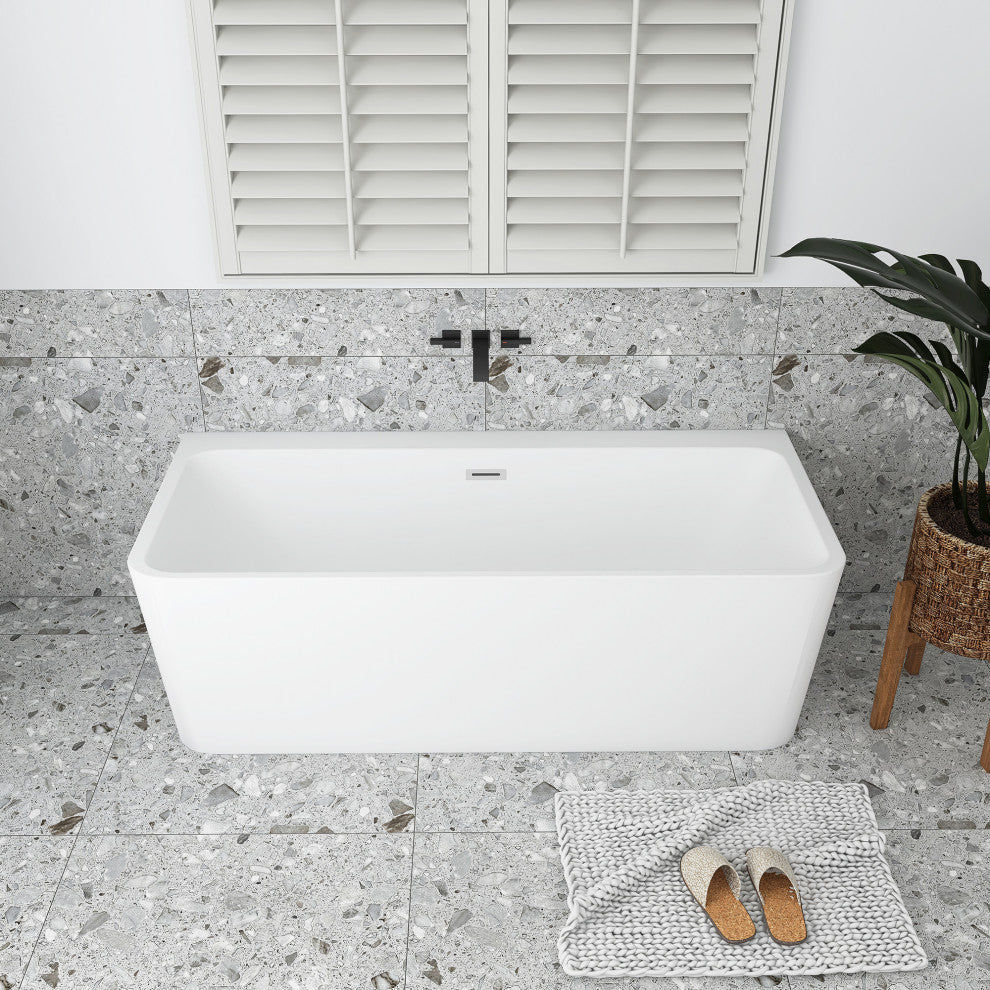 Acrylic Freestanding Flat Bottom Soaking Bathtub in White, 60*28"