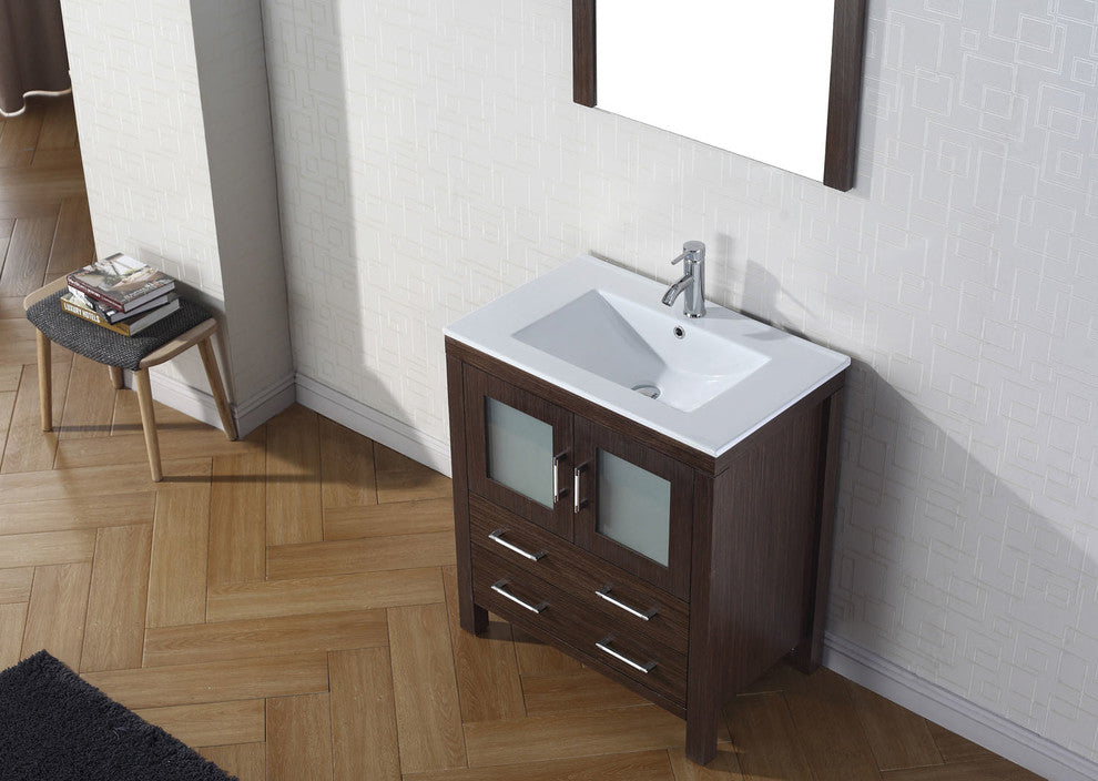 Dior 30" Single Bathroom Vanity, Espresso With Slim White Ceramic Top