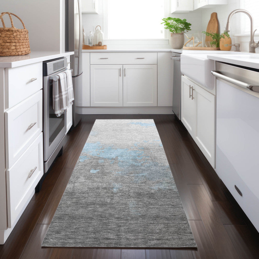 Machine Washable Indoor/Outdoor Chantille ACN1881 Blue 2'3" x 7'6" Runner Rug