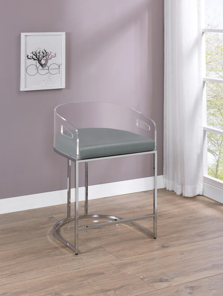 Set of 2 Counter Height Stool, Gray and Chrome