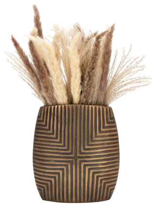 Metal, 10"H Ribbed Vase, Brass Antique
