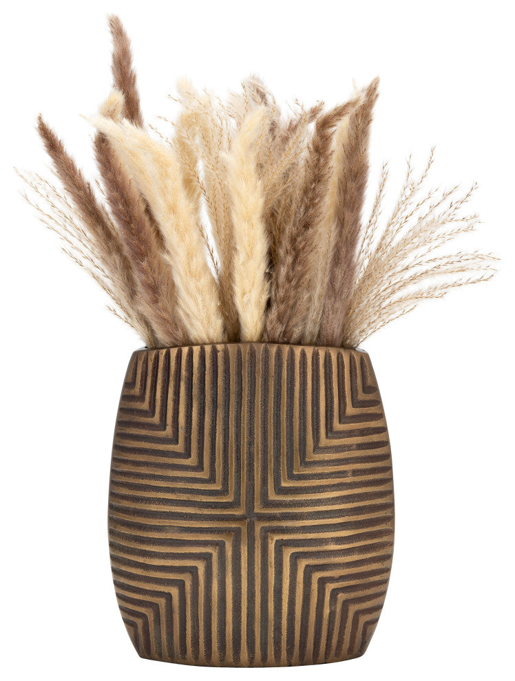 Metal, 10"H Ribbed Vase, Brass Antique