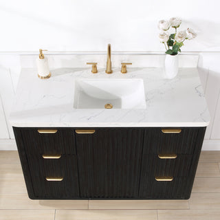 Vinnova Cadiz Bath Vanity, Composite Stone Top, Black, 48", No Mirror
