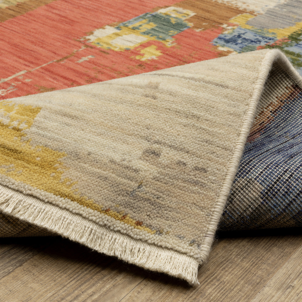 Saturn Painted Abstract Multi/Pink Wool Blend Area Rug Runner 2'6" x 12'