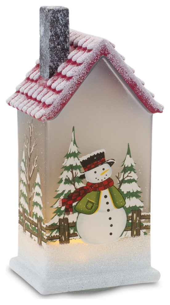 LED Lighted House With Snowman, Set of 2