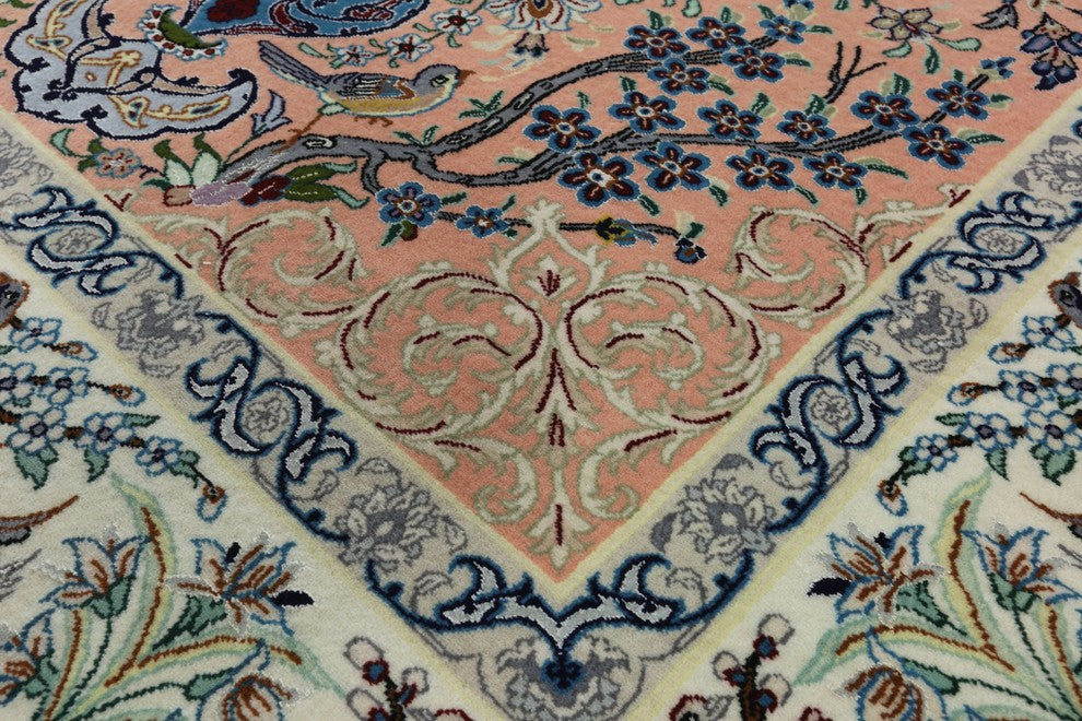 Signed Authentic Persian Isfahan Handmade Wool and Silk Area Rug, 4'x6'