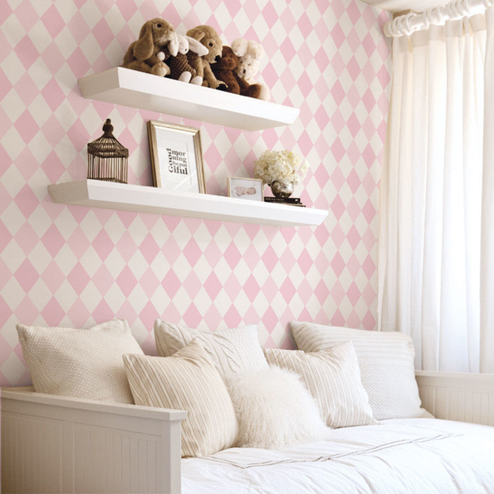 Diamond Peel and Stick Vinyl Wallpaper, Pink, 24"w X 60"h