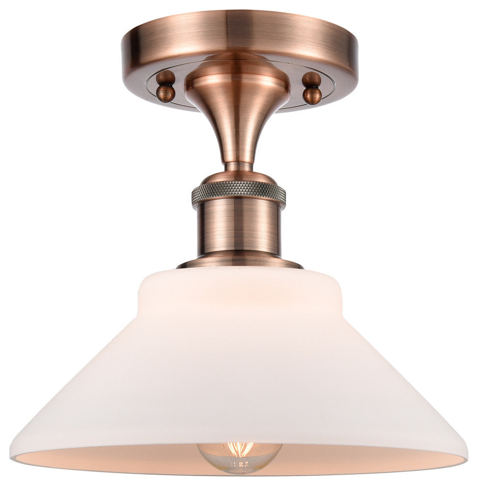 Orwell 1-Light Semi-Flush Mount, Antique Copper, Matte White