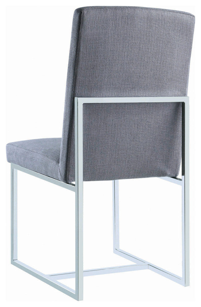 Set of 2 Metal and Fabric Dining Chairs, Gray and Polished Chrome