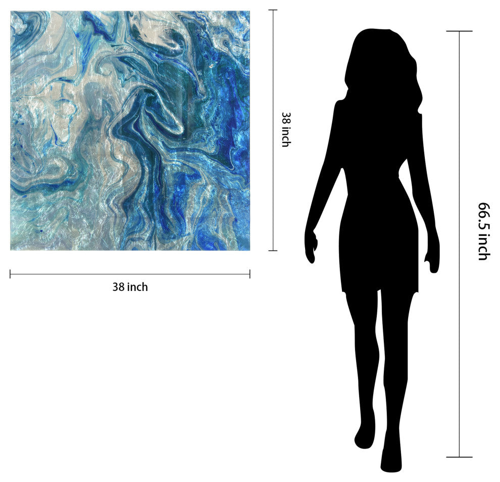 Indigo Minerals Abstract Wall Art Reverse Print Tempered Glass With Silver Leaf