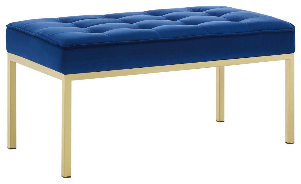 Loft Gold Stainless Steel Leg Medium Performance Velvet Bench Gold Navy