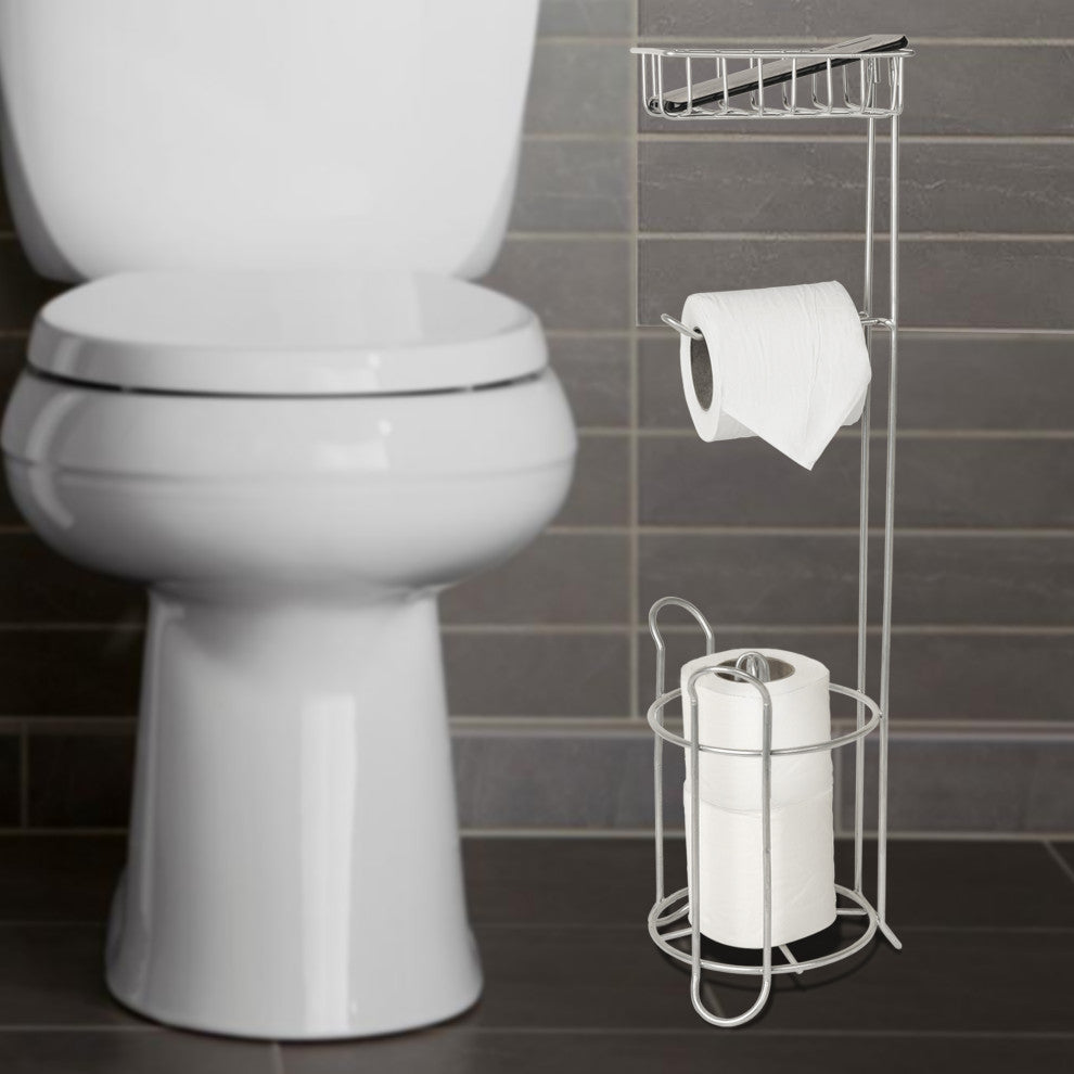 nu steel Freestanding Metal Wire Toilet Paper Roll Holder Stand, Silver Finish