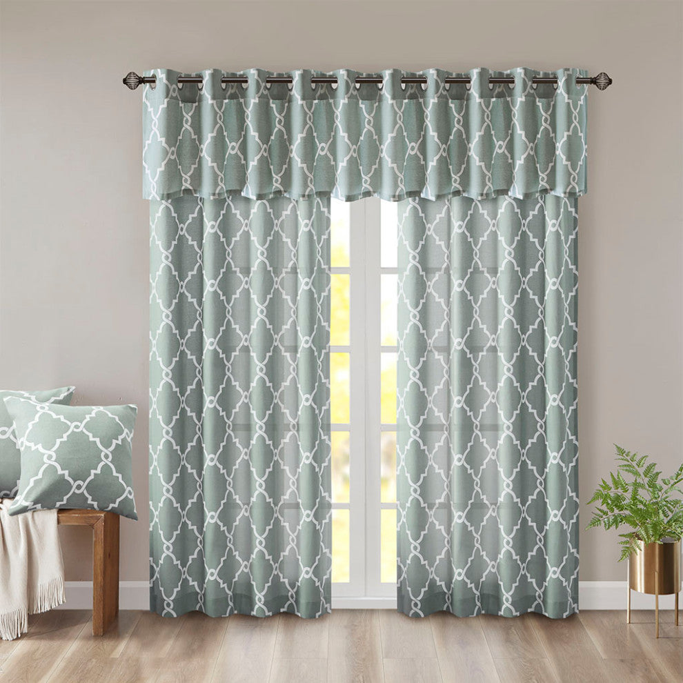 Madison Park Saratoga Fretwork Print Grommet Top Window Valance, Seafoam