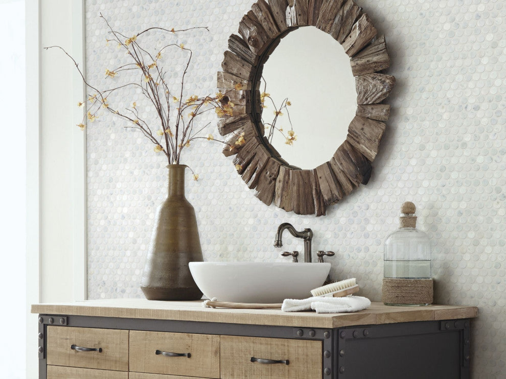 Shaw CS29Z Chateau Penny Round Mosaic - 11-5/16" x 12" Circle - Bianco Carrara