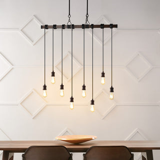 40" 8-Light Driftwood Iron LED Linear Chandelier With Height Adjustable Bulbs
