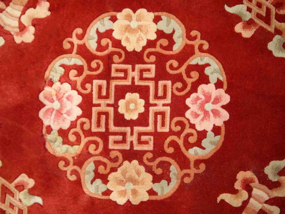 Handmade Vintage Art Deco Chinese Rug, 3.9'x6.5', 120cmx200cm 1970s