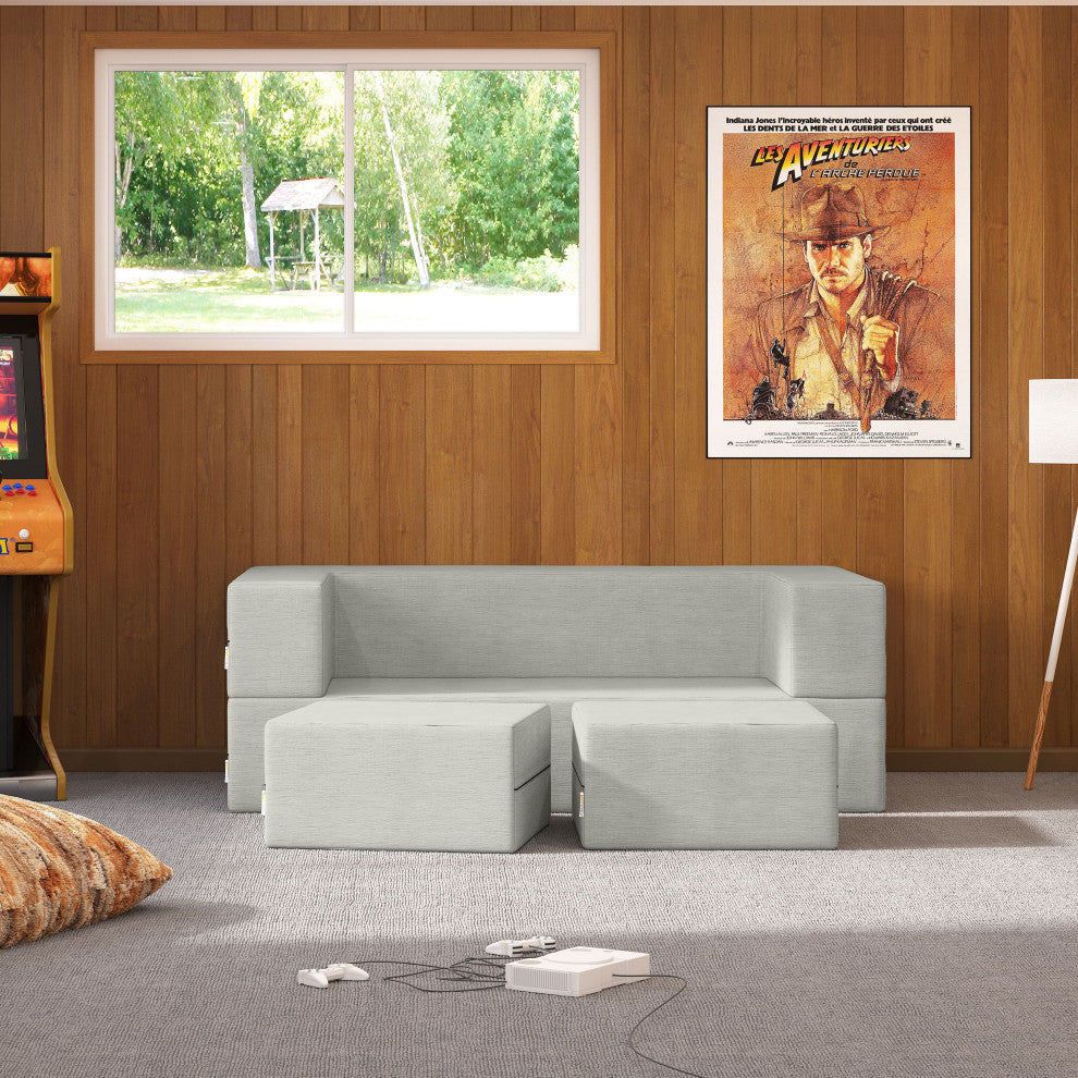 Jaxx Zipline Convertible Sleeper Loveseat & Ottomans, Microvelvet - Ice