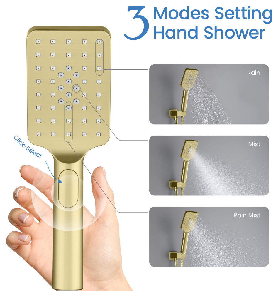 Cube Pressure 2-Function Shower System, Rough-In Valve, Brushed Gold