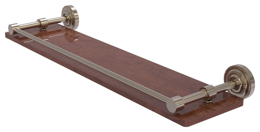 Dottingham 22" Solid Wood Shelf with Gallery Rail, Antique Pewter