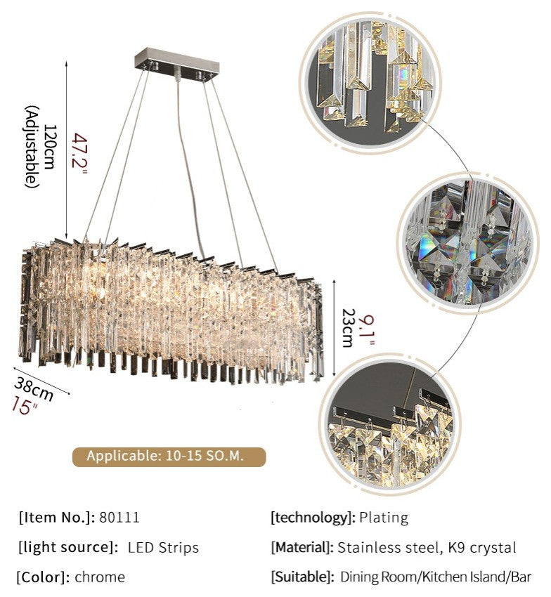 Agrigento | Modern Chrome Crystal LED Chandelier For Dining Room, Warm Light, Dimmable