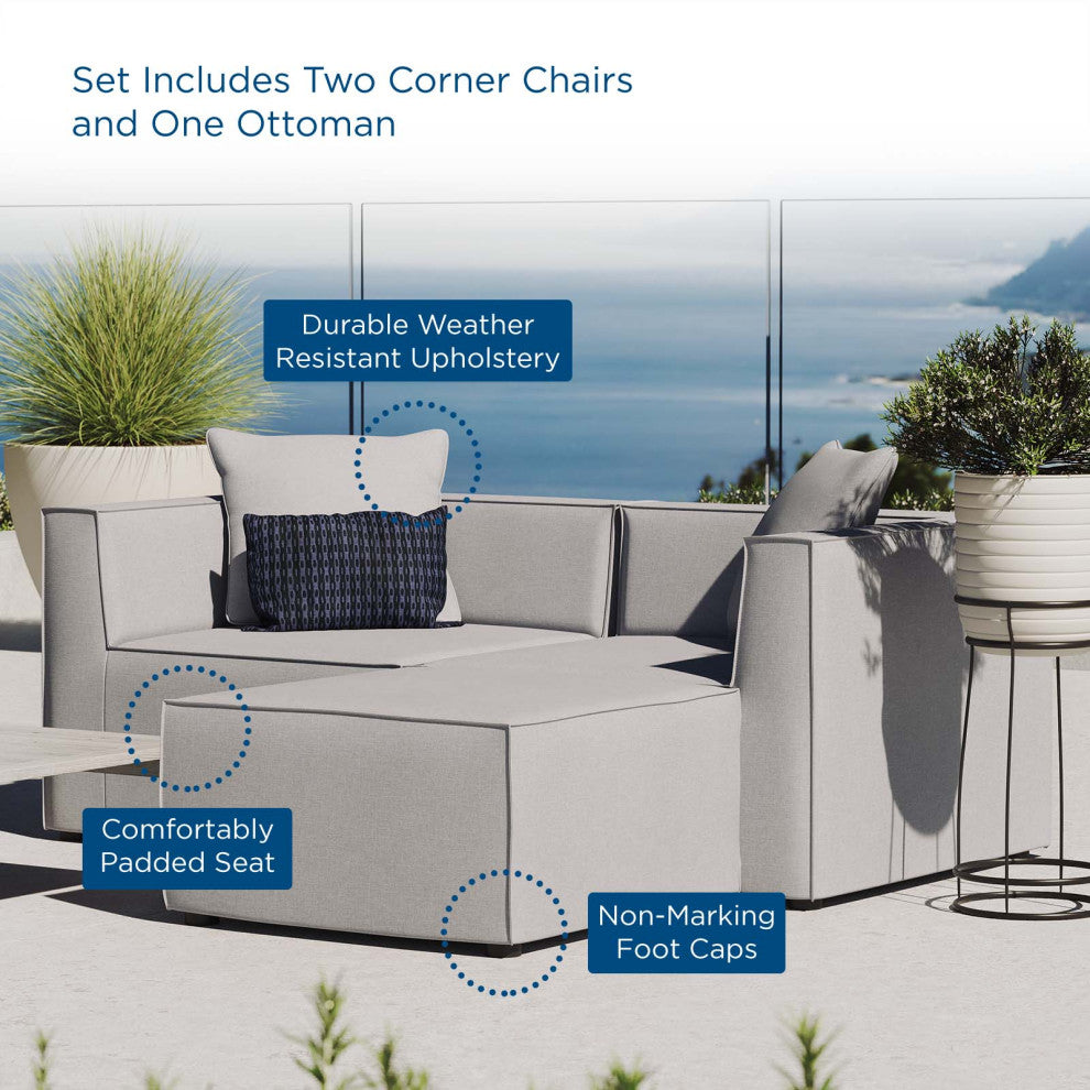Lounge Loveseat Chaise Sofa, Fabric, Gray, Modern, Outdoor Patio Bistro